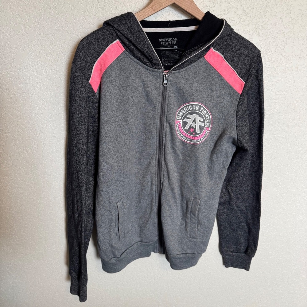American Fighter Zip Up Hoodie Large Gray Pink Western Streetwear
